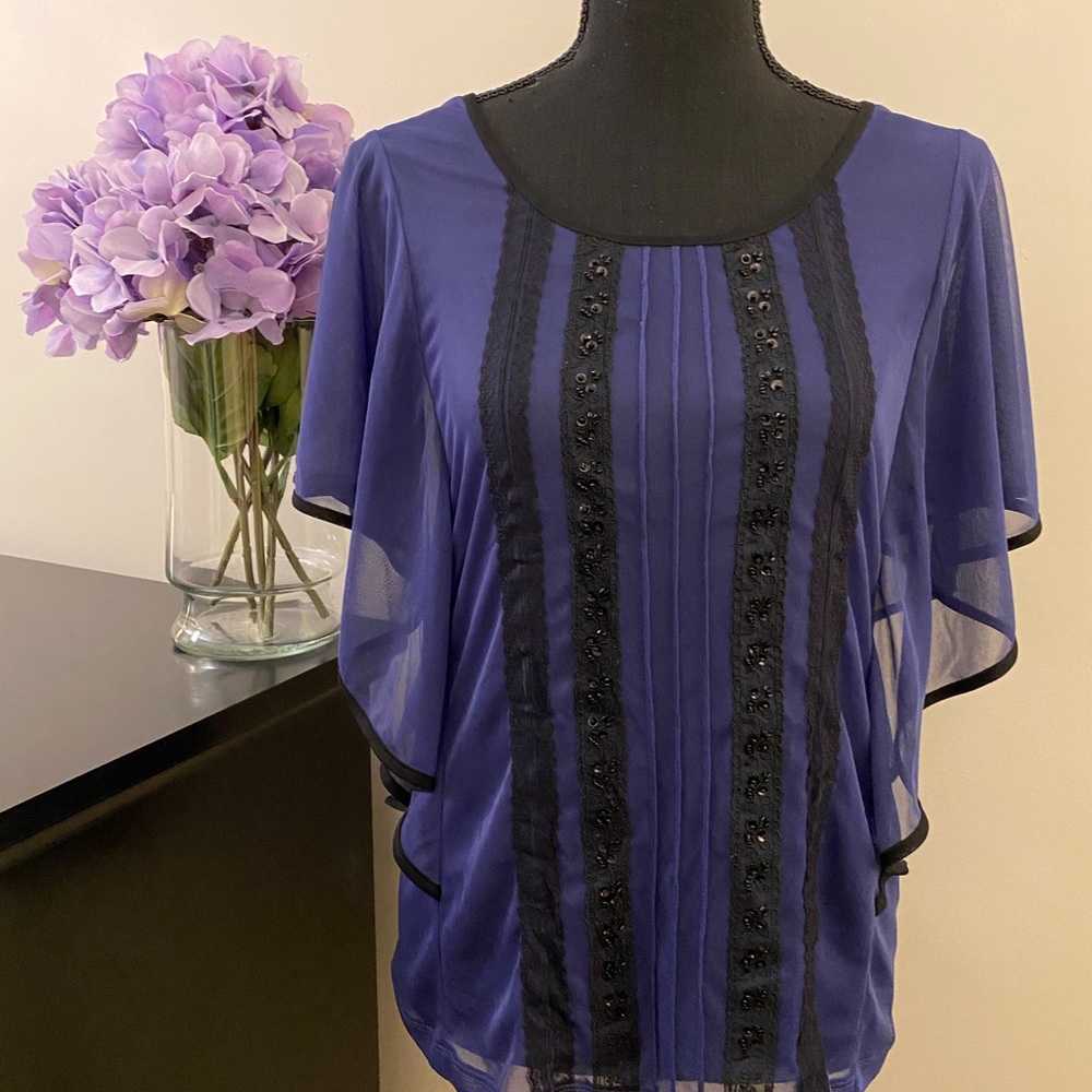 Women’s Maurices Blue/Purple Flutter Sleeve Blouse